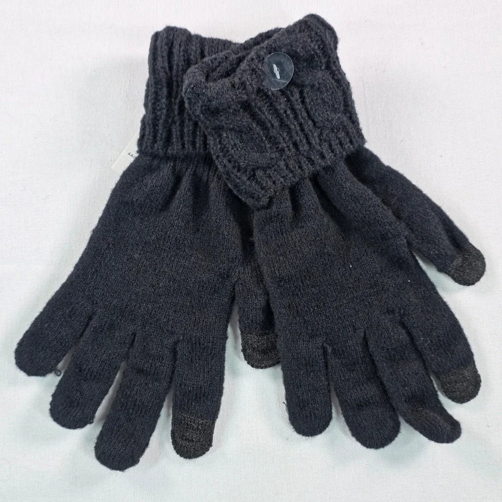 Style & Co Women Gloves One Size Black Cable Knit Tech Button Touchscreen NWT